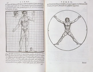 Proporções ideais baseadas no corpo humano, de &39;Della Architettura&39;, publicado em 1590